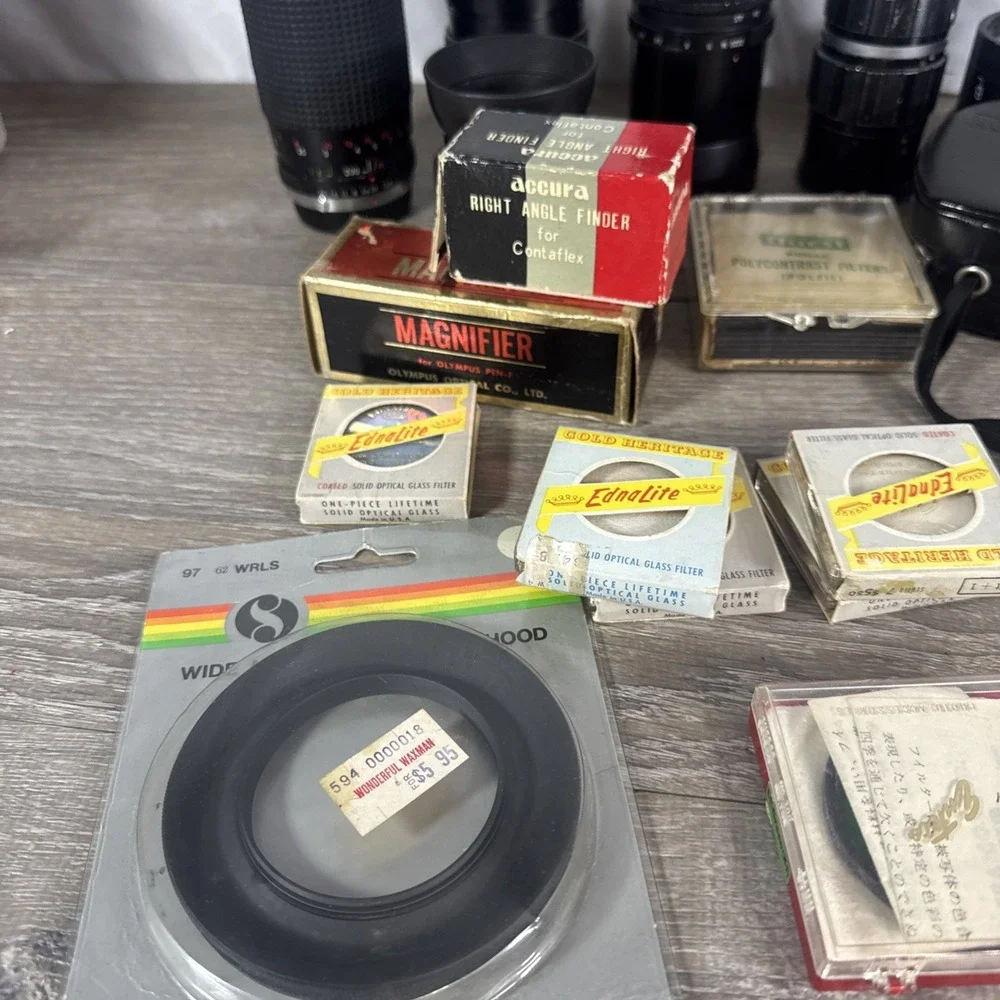 Camera Lens Lot and Accessories Untested As Is Zuiko, Vivitar, Olympus, & More